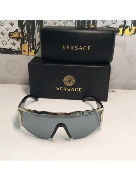 New Versace™ VE2197 Shield Sunglasses – Gold Frame / Grey Mirror Lenses main image 10